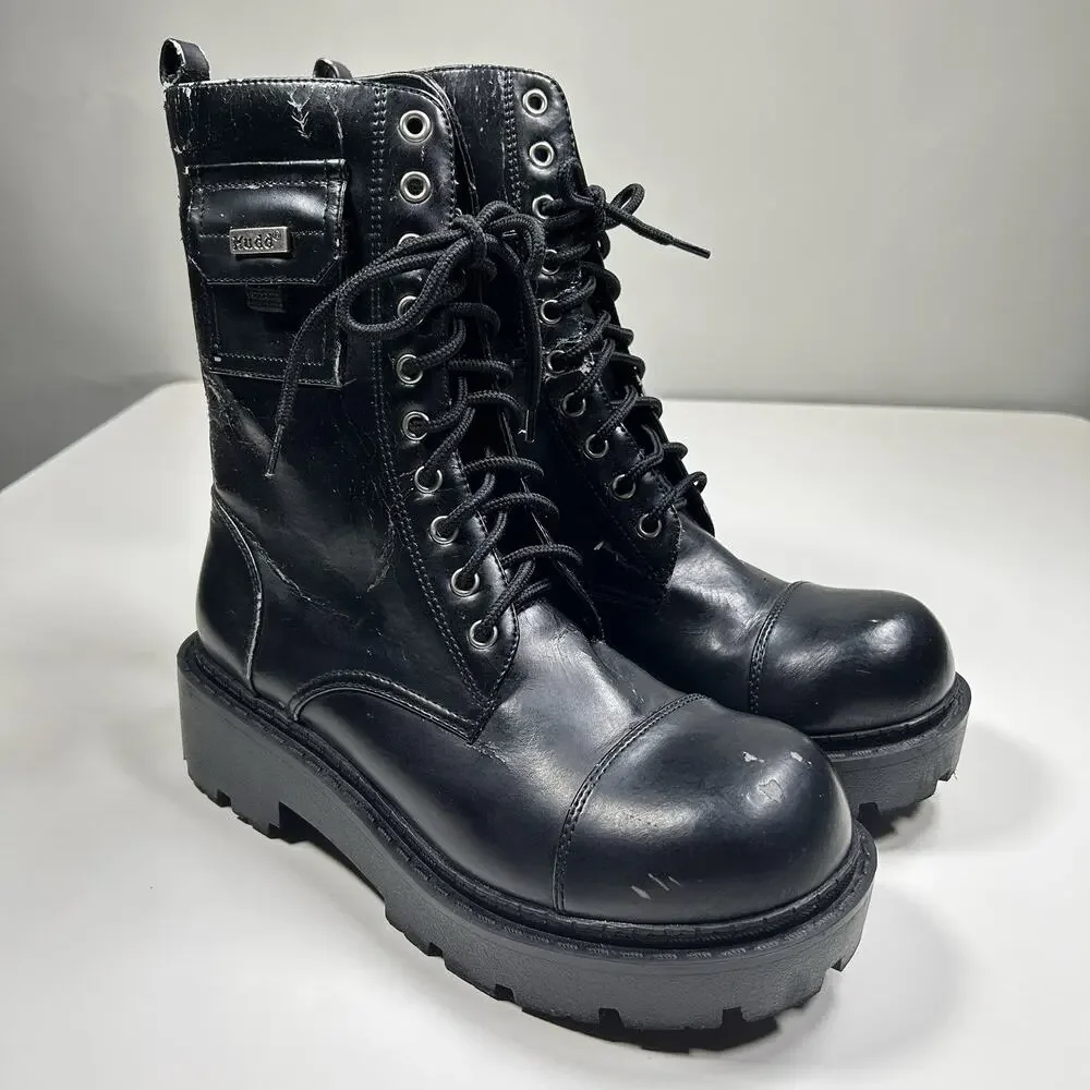 Mudd Patrol Combat Boots Womens 7.5M Black Cargo Pocket Goth Punk Y2K Grunge